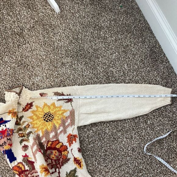 Vintage 90s Beldochpopper Fall Harvest Pumpkin Scarecrow Turtleneck Sweater S - Picture 11 of 14